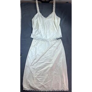 Vintage Sears White Nylon Lace Camisole and Half Slip Set Style 98284 Small